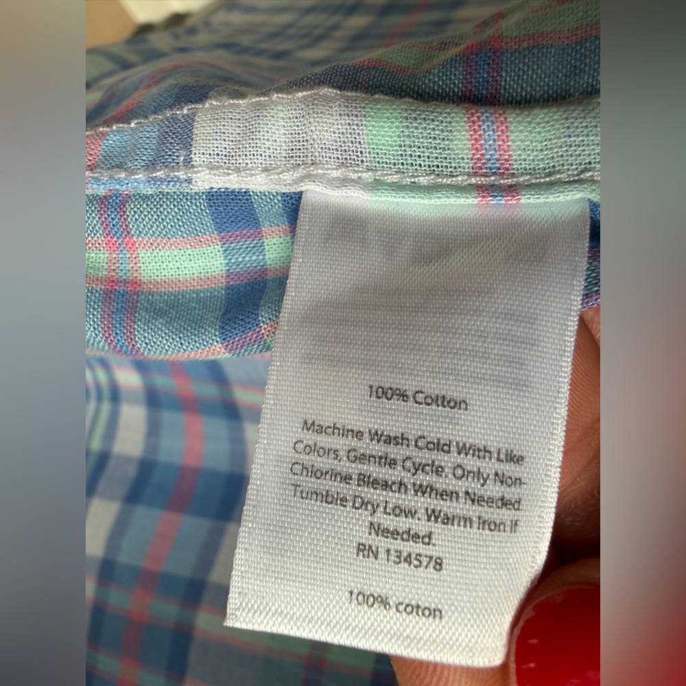 Vineyard Vines | Whale Shirt | Blue Pink Plaid Cotton Shirt | S 8-10 - Picture 3 of 8